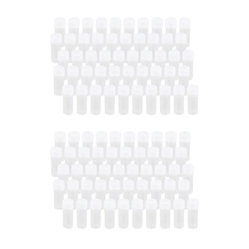 100X Пластмасова Бутилка За Проба, Пробирка с обем 5 ml, Лабораторни Контейнер За Съхранение на Малък Флакон + Капак