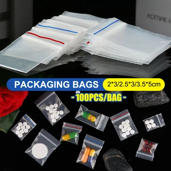 100шт / Пакет Пластмасови Опаковки, опаковки PE Чанта с цип Чанта За опаковане на таблетки Чанта За запечатване на опаковки Чанта за бижута 2x3cm 2.5x3cm 3.5x5cm
