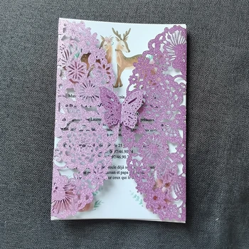 10шт Покана карта с пеперуда От лъскава хартия Сватбени покани, Поздравителни картички Подарък карта с плик по поръчка за парти