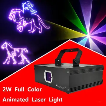 2 W RGB анимационен скенер лъч с лазерен проектор DJ Диско бар Клубната парти сватбен Танц ефект шоу лампа DMX 512