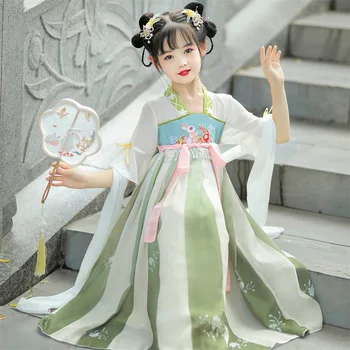 2023 Нов стил, лятна рокля супер феи в китайски стил за момичета Ханфу, детски реколта танцов костюм, традиционен китайски дрехи за момичета