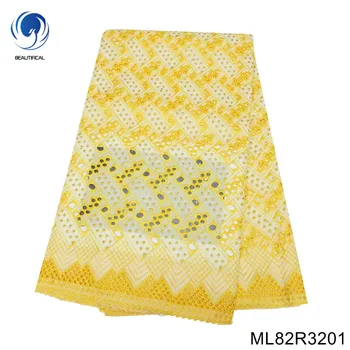 2023 Ново Жълто Прекрасна Швейцарско Дантелено Сватбена Памучни рокля от висококачествена Бродирани Нигерийски вечерната тъкан ML82R32