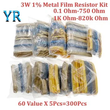 3 W 1% Комплект метални филма резистори 0,1 Om-750 Ω 1-Ω-820 До Om Стойност 60 X 5 бр. = 300 бр. Набор от проби