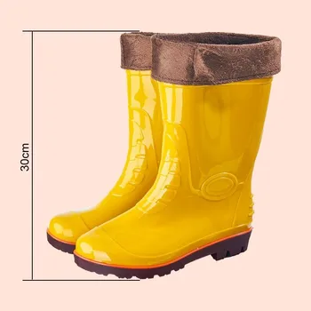 39-45 Мъжки Непромокаеми ботуши на Средно висок, нисък ток от PVC Без шнур, Обикновен Кухненски Ботуши за Риболов, Памучен мъжки обувки Hw45
