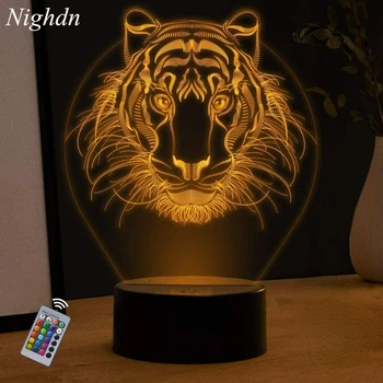 3D Lion Led Night Light 7 цвята, с променящ се оптическа илюзия Лампа Настолна USB лампа за деца Коледен подарък за рожден Ден