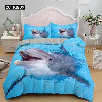 3D Делфин в синьо море, Комплекти спално бельо кралски размери, Односпальное одеяло с животни, Определени пододеяльников, Бебешко легло за възрастни, Спално бельо от полиестер
