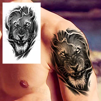 3D Черна Ръка Лъв Временни Татуировки За Жени на Възрастни Мъже Тигрови Божур Череп носи етикет за услугата Татуировка Стикер Мода Половината Ръкави Татуировка Стикер