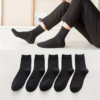 5 двойки/лот, Обикновена Черни Мъжки чорапи, Прости Ежедневни Универсални Дишащи Чорапи със Средна дължина, Спортни Чорапи На открито Със защита от миризмата, Абсорбиращи потта