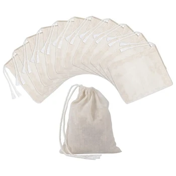 50 броя памучни мешочков с завязками, муслиновых чанти, чанти за заваряване на чай (4 х 3 инча)