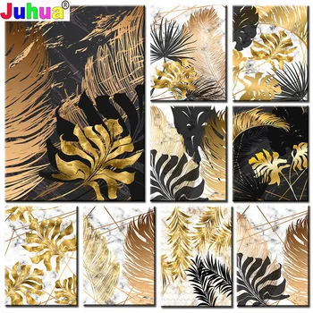 5D САМ Диамантена живопис Скандинавските Растения Златни Листа, Определени за Кръстат бод Пълна Диамантена Бродерия на Цвете от Кристал Картина от Ръчно изработени