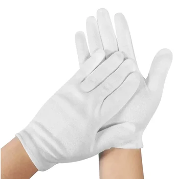 60 чифта бели памучни ръкавици за разглеждане, меки ръкавици Изберете размер на Средно голям или много голям