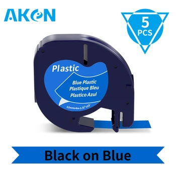 Aken 5pk 12 мм * 4 м Черно на син лента за этикетирования LT Съвместима с лента за этикетирования DYMO Tag за производител на пластмасови етикети LT-100H LT-100Т Plus