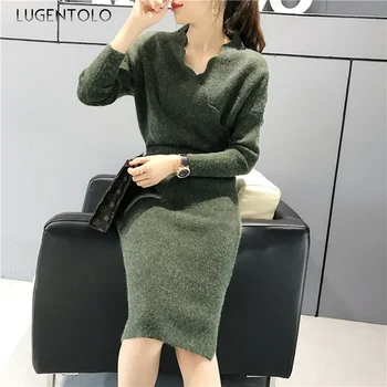Crochet пуловери Женски обикновен с дълъг ръкав, Елегантен V-образно деколте, женски случайни Тънък Есенно-зимния Корейски пуловер, пуловер Lugentolo