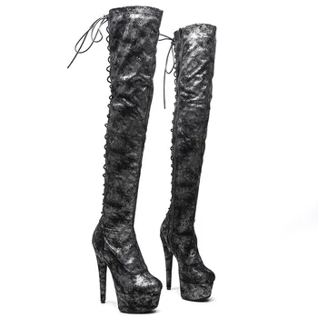 LAIJIANJINXIA/ Нови дамски официални обувки на платформа и висок ток 15 см/ 6 см, модерните обувки за танци на един стълб, 046