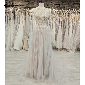 Lakshmigown Секси плажна рокля сватба в стил бохо 2024, дантелени апликации от бретелях, Тюлевые сватбени рокли Vestido De Noiva
