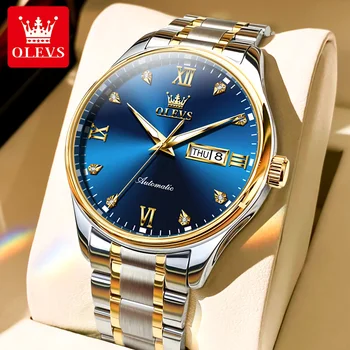 OLEVS Мъжки часовник Diamond Луксозна марка Автоматични механични часовници Classic Business с двойно календар Водонепроницаемое блясък Reloj Hombre