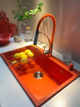 Orange Кварцевая мивка за кухня с мивка на средния остров, Цвят и мивка за измиване на Гранитогрес-часова Средна мивка, Дебели стълб
