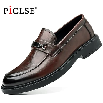 PICLSE/ Луксозна Марка, на Официална Обувки От Естествена Кожа, Мъжки Модел Обувки, Бизнес Oxfords За Мъже, Обувки На Плоска подметка