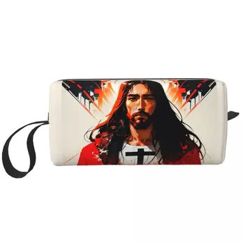 Saint Keanu Reeves Косметичка Дамски Голям Meme Jesus Джон Фитил Косметичка За Грим Beauty Съхранение На Тоалетни Чанти Dopp Kit Кутия Case