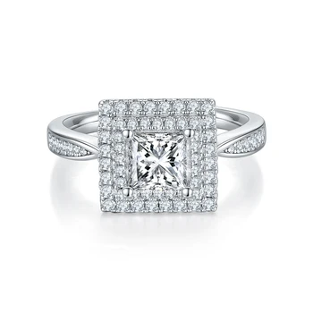 SGARIT Fine Jewelry Moissanite Принцеса Пръстен с диамант, Луксозно Серебрение S925, Бижута от бяло злато за жени, пръстен за сватбени партита
