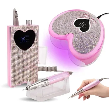 Акумулаторна Розов UV-лампа за нокти във формата на сърце С кристали, електрически мотор без ядро, 35000 об/мин, Електрическа бормашина за нокти
