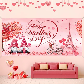 Банер за гараж за велосипеди с розов джуджета лист 1,8 * 4 м на Ден, Свети Валентин, украса за Ден на Свети Валентин, вътрешно и външно оформяне на
