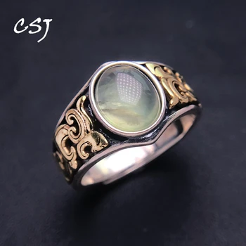 Винтажное пръстен с естествен пренитом от сребро 925 проба, с овална форма скъпоценен камък 8*10 мм за жени, подарък за парти в чест на рождения ден на една дама