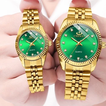 Дамски кварцов часовник CHENXI Couple Watch от Луксозните Златни Неръждаема сталиワ Relogio Femininoワンピース レディース Montre Femme