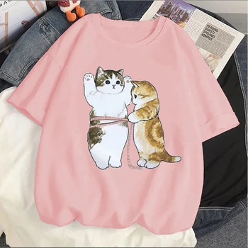 Дамски модни тениска с изображение на животно котка Y2k за момичета, безплатна версия, къс ръкав, висококачествена тениска за момичета, върхове със забавна принтом Kawaii Kitten