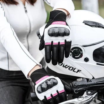 Дамски мотоциклетни ръкавици Motowolf за предотвратяване на падането на мотоциклетист Дишаща кожа със сензорен екран върху целия пръст Есен Зима