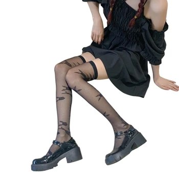 Дамски реколта френски копринена прозрачни чорапи до бедрото чорапи над коляното с шарките на Лолита 