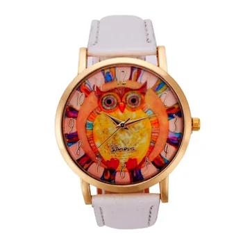 Дамски часовник с изображение на Бухал Кожена каишка Аналогов Кварцов часовник Vogue Дамски ръчен Часовник Lady Dress Clock Reloj Mujer