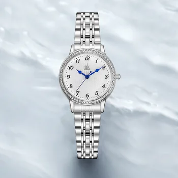 Дамски часовници дамски малки и изискан часовник с малък циферблат в диамантена рамка, стоманена каишка, защита от разклащане на живо 0199