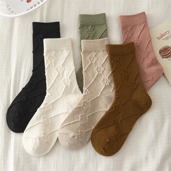 Дамски чорапи с високо качество, Нови есенно-зимни вълнени чорапи, дамски топли Прости обикновена чорапи за момичета, Ретро Цвете, Сладък Kawai