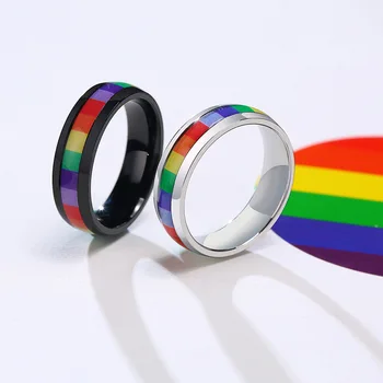 Дропшиппинг 6 мм ЛГБТ Годежни Пръстени От Неръждаема Стомана За Гейове и Лесбийки Пръстен Гордост Rainbow Jewelry Alliance R762G
