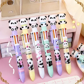 Евтини офис подаръци на едро за студенти, скъпа химикалка писалка с шестицветным налягане, Мультяшная панда, 6-цветни химикалки