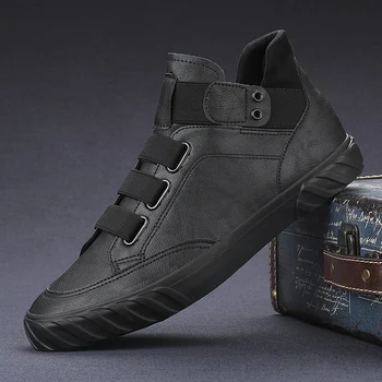 Есен нова мъжка мода обувки, Черни ежедневни обувки са с високо берцем, Мъжки Износоустойчиви Лоферы За почивка, Вулканизированная обувки