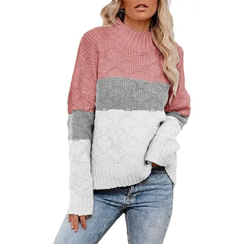 Жена пуловер 2023 есента и зимата нова поло подходящ цвят случайни пуловер голям размер