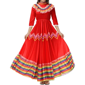 Жена традиционното народно рокля, мексикански танцов фестивал, кралят костюм за парти в Мексико, за боядисана ивица с заколкой за коса, маскарадните рокли