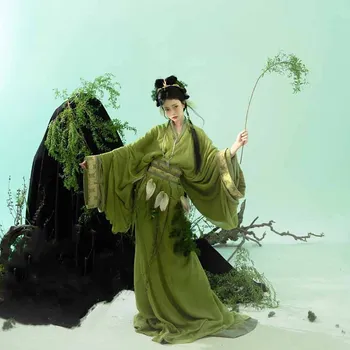 Женствена рокля Hanfu, китайската традиционна военна кмет на Hanfu, женски доброто карнавалния костюм на фея за cosplay, Зелена рокля Hanfu, Големи размери