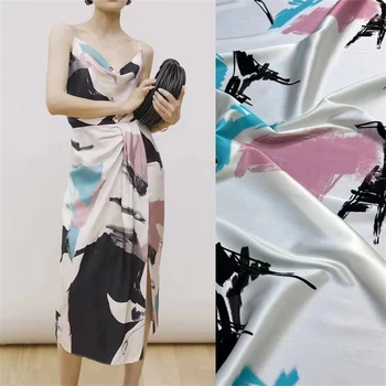 Италианската мода Изкуство абстрактно печат Еластична саржевая коприна тъкан Плат за рокли, ризи Плат луксозна марка на поръчка