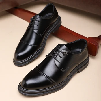 Класическа брандираната мъжки обувки от естествена кожа, бизнес обувки с остри ръбове, Ежедневни работна мъжки обувки, обувки за конферентни костюми.