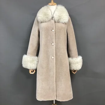 Класическа палто от кожа на плюшено мече, дълго яке от овча кожа, палта от естествена вълна за мама и мен, топла семейна облекло