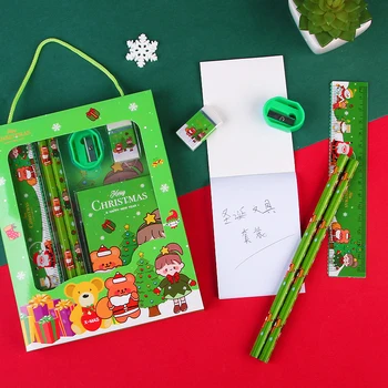  Коледен набор от офис консумативи Острилка за моливи, гумички за триене Детски моливи Подарък Kawaii Ученически канцеларски материали