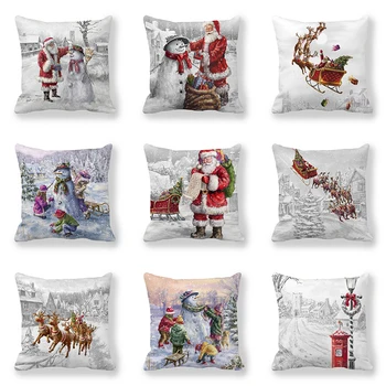 Коледна калъфка Зимна Снежна сцена с принтом Дядо Коледа в хола, калъф за диванной възглавници, украса за дома