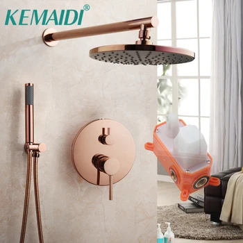 Комплект за тропически душ KEMAIDI от розово злато, стенен смесител за душ в банята, Месинг кран, смесител за топла и студена вода с приставка за душ
