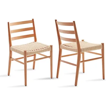 КОМПЛЕКТ от 2 стола за трапезария от СТАРИЯ ратан с удобен тъкани седалка са напълно събрани, нови