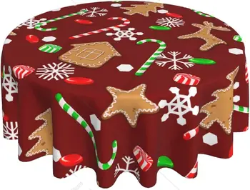 Кръгла покривка весела Коледа на 60 инча, Декоративна кръгла покривка под формата на зимни снежинки за домашна кухня, трапезария, партита