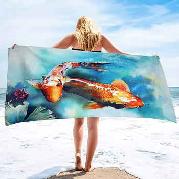 Кърпа от микрофибър с рибено принтом, быстросохнущее плажна одеяло, защитено от пясък, за плуване в басейна за пътуване, къмпинг, занимания по йога, спорт