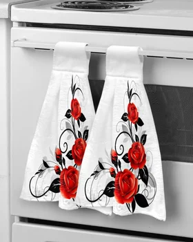 Кърпи за ръце с червени рози за баня, впитывающее кухненски кърпи от микрофибър кърпа за почистване на съдове
